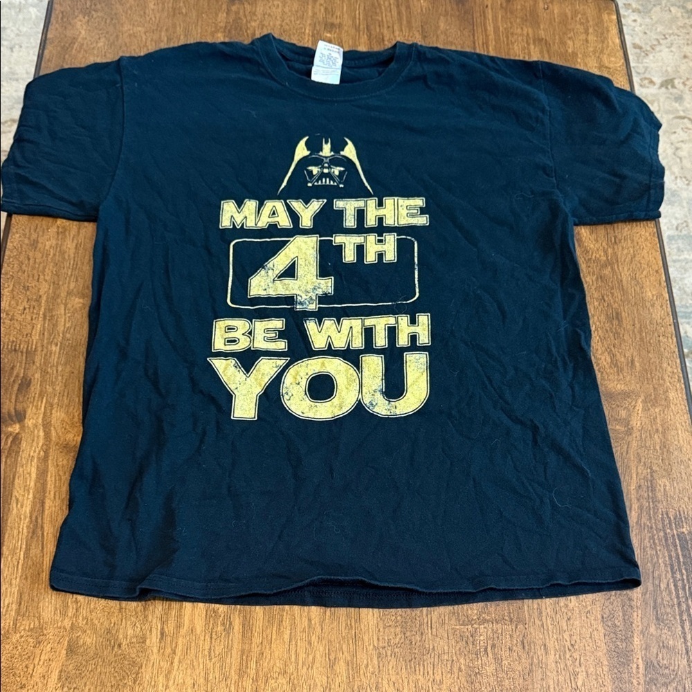 Black Graphic Tee with Gold Print May the 4th Be With You Star Wars